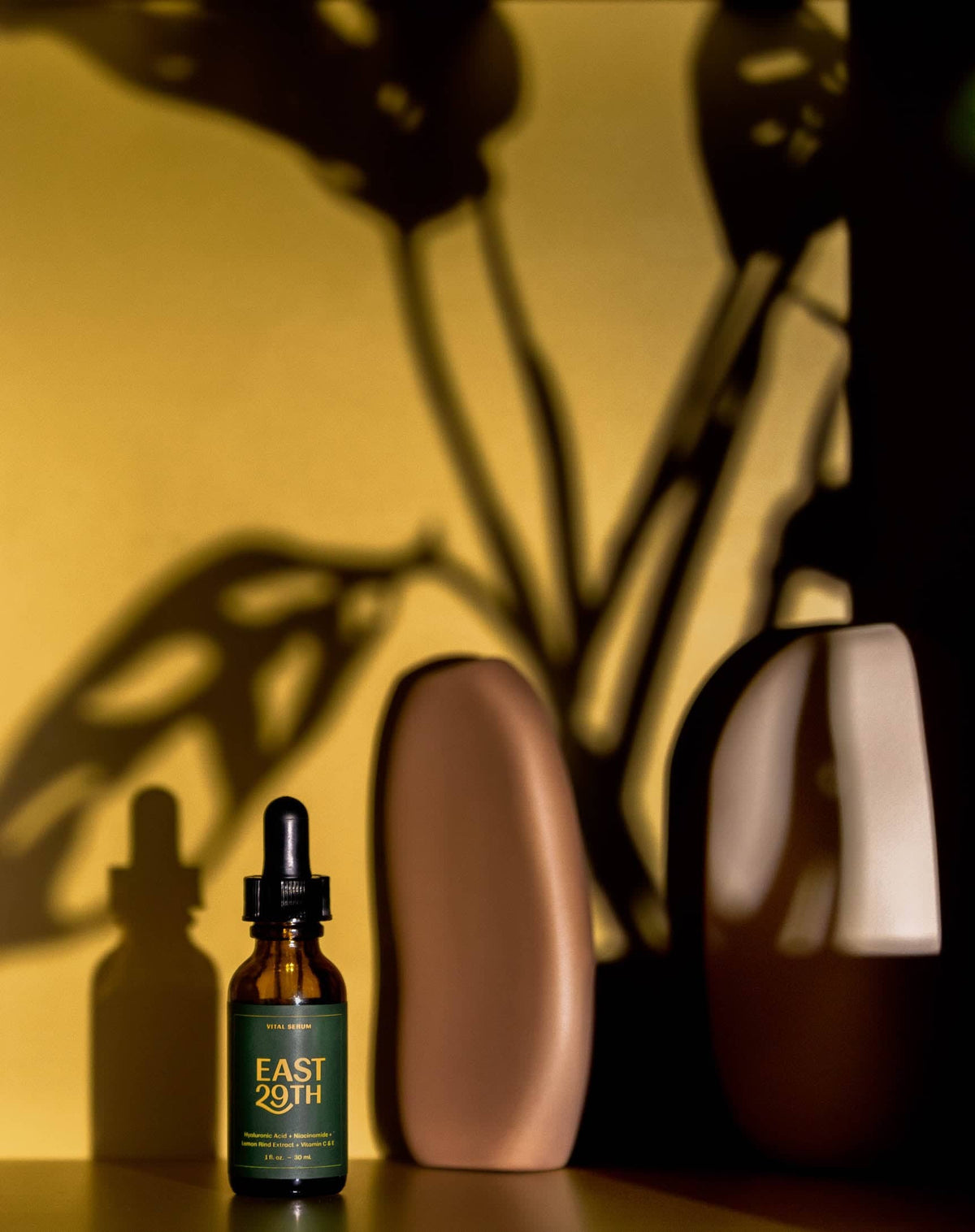 East 29th plant-based skincare bottles on natural background — sensitive skin essentials